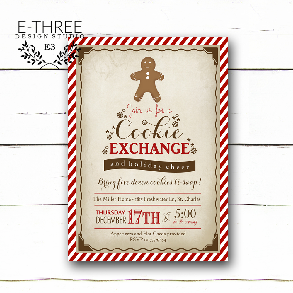 Cookie Exchange Christmas Gingerbread House Christmas Party Invitation 