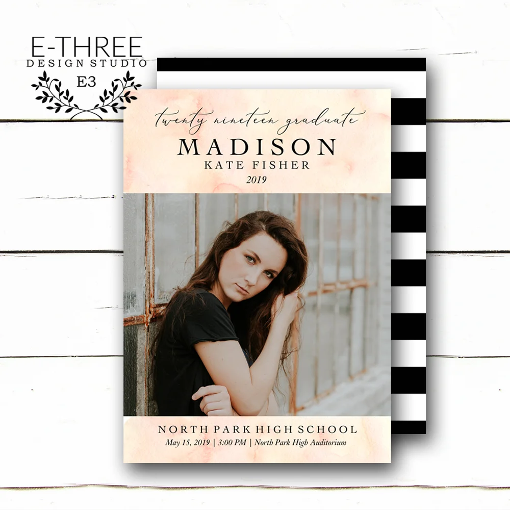 Pink Watercolor Graduation Announcement - Photo Card - High School or  College - Modern Glam — E-Three Design Studio