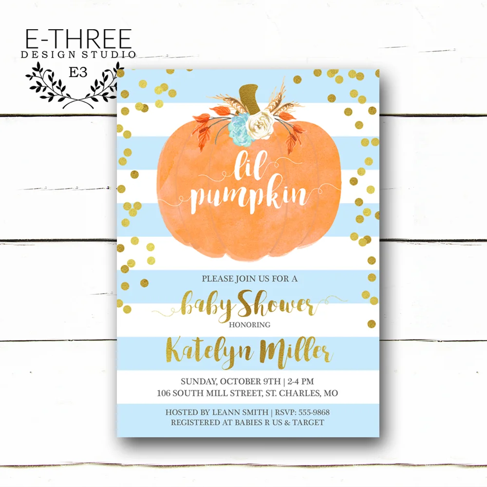 Fall Pumpkin Baby Shower Invitations Pumpkin Baby Boy Shower