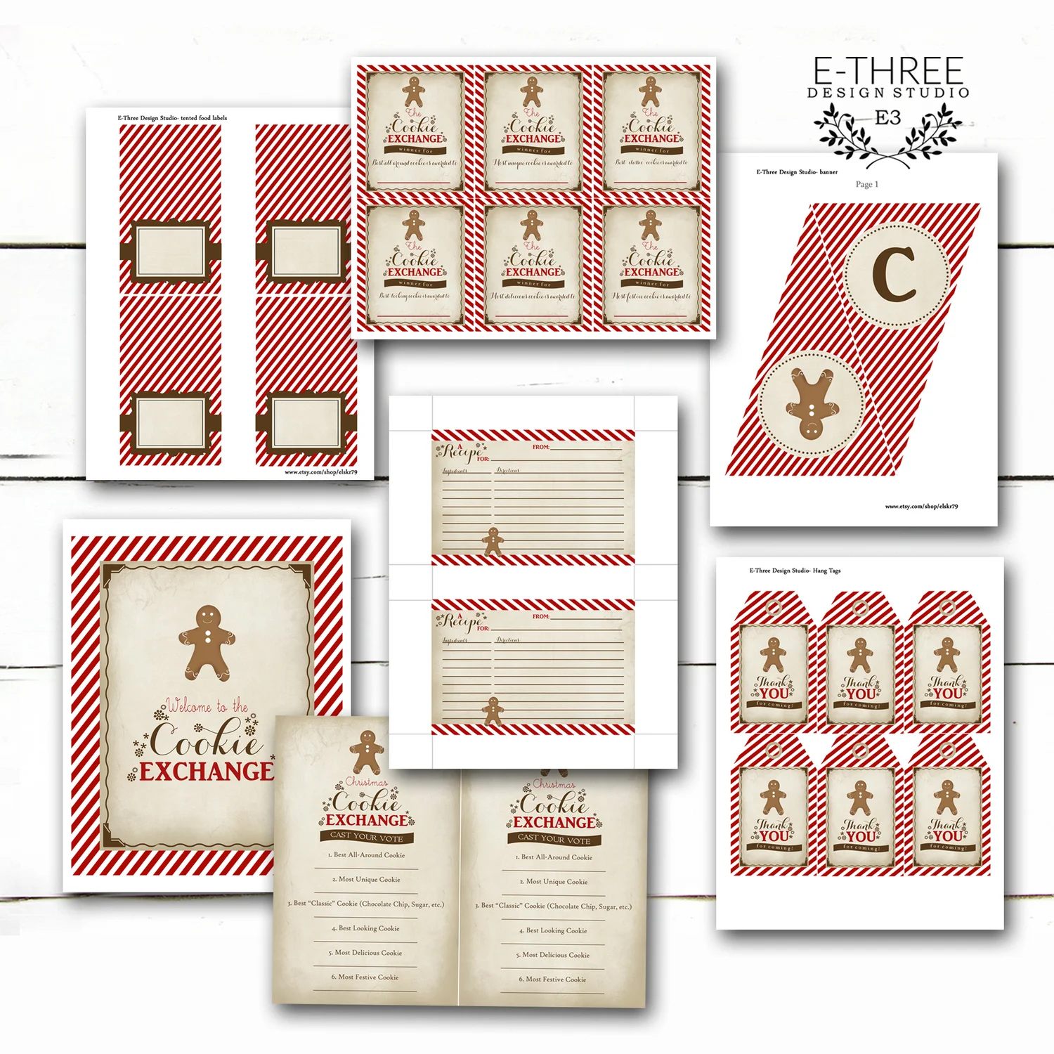 Christmas Cookie Exchange Party Kit - Printable Gingerbread Man Cookie Swap - Recipe Card, Banner, Ballot, Awards — E-Three Design Studio christmas-cookie-exchange-party-kit-printable-gingerbread-man-cookie-swap-recipe-card-banner-ballot-awards-e-three-design-studio