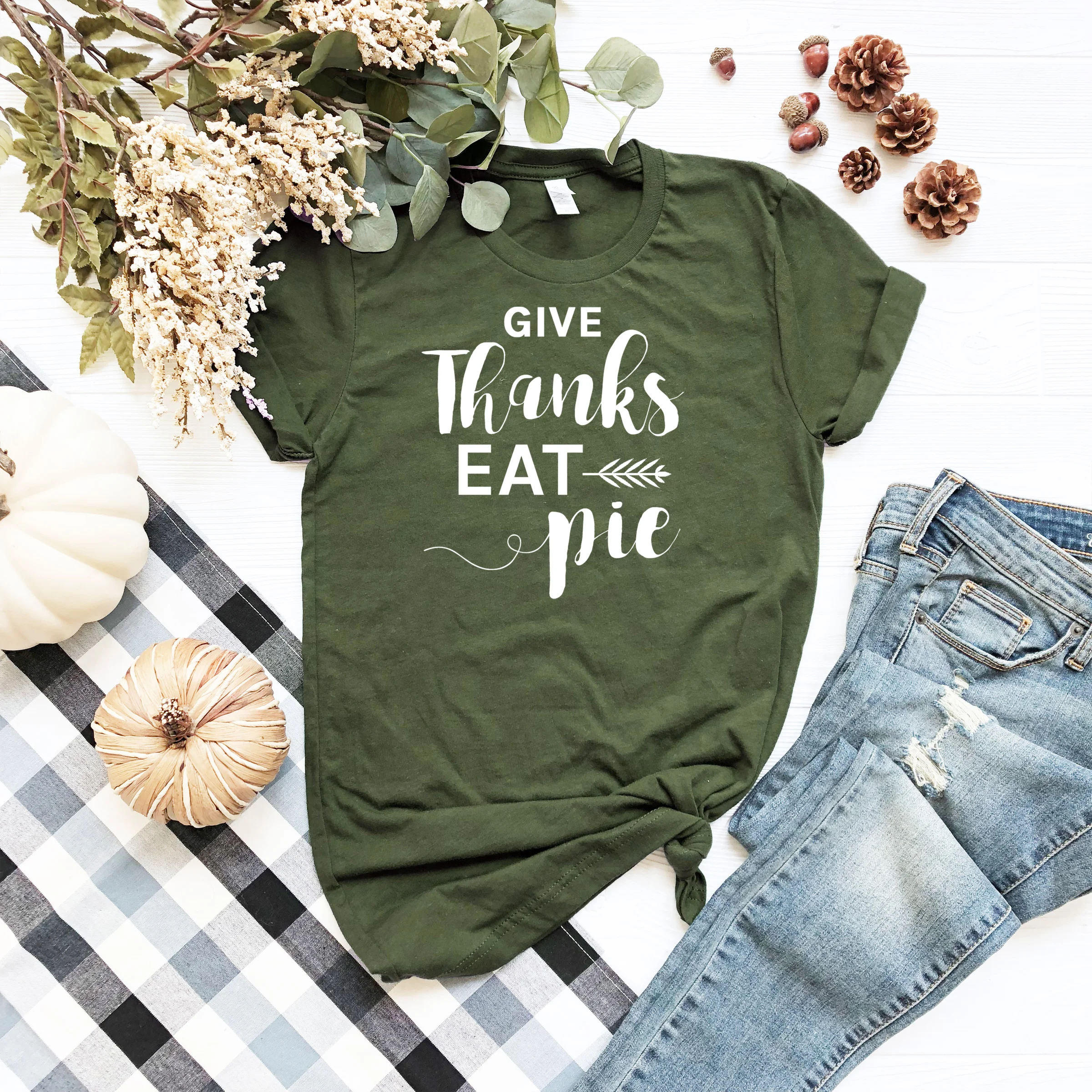 Thanksgiving Shirt, Give Thanks Eat Pie Fall Women's Boyfriend style T-shirt
