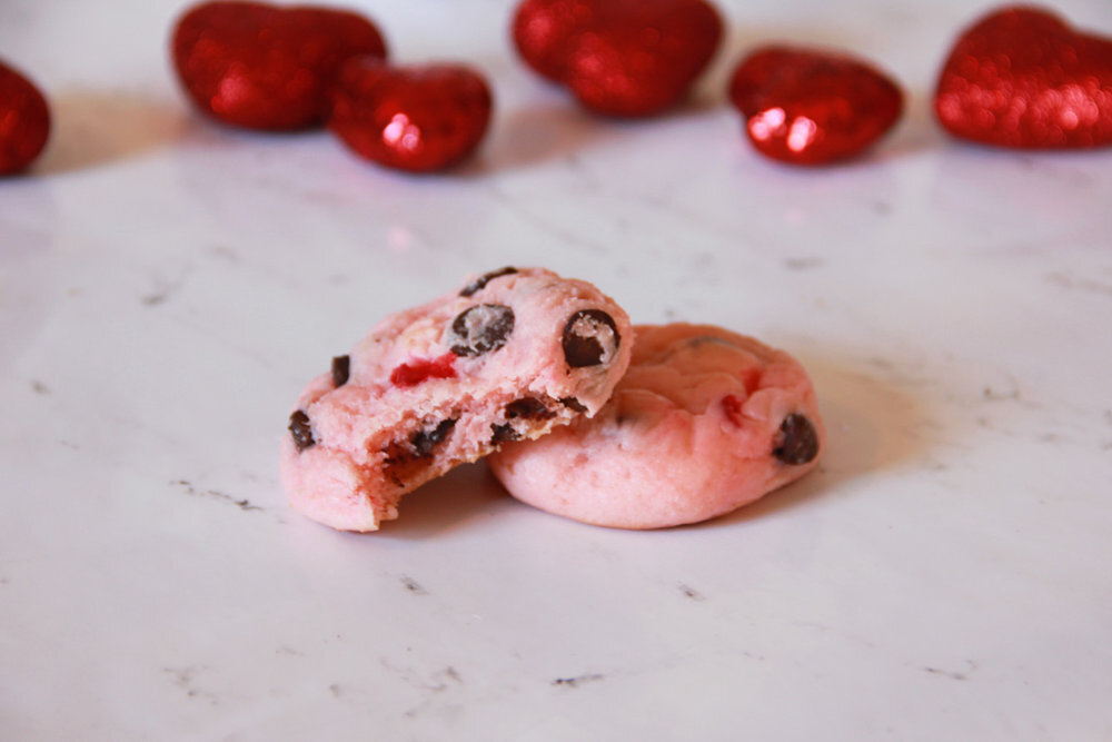 EASY CHERRY CHOCOLATE CHIP COOKIES FOR VALENTINES DAY