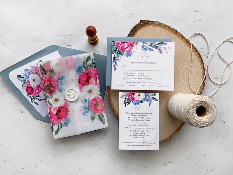 Greenery Vellum Jackets and Wax Seal Wedding Invitation Embellishments —  E-Three Design Studio