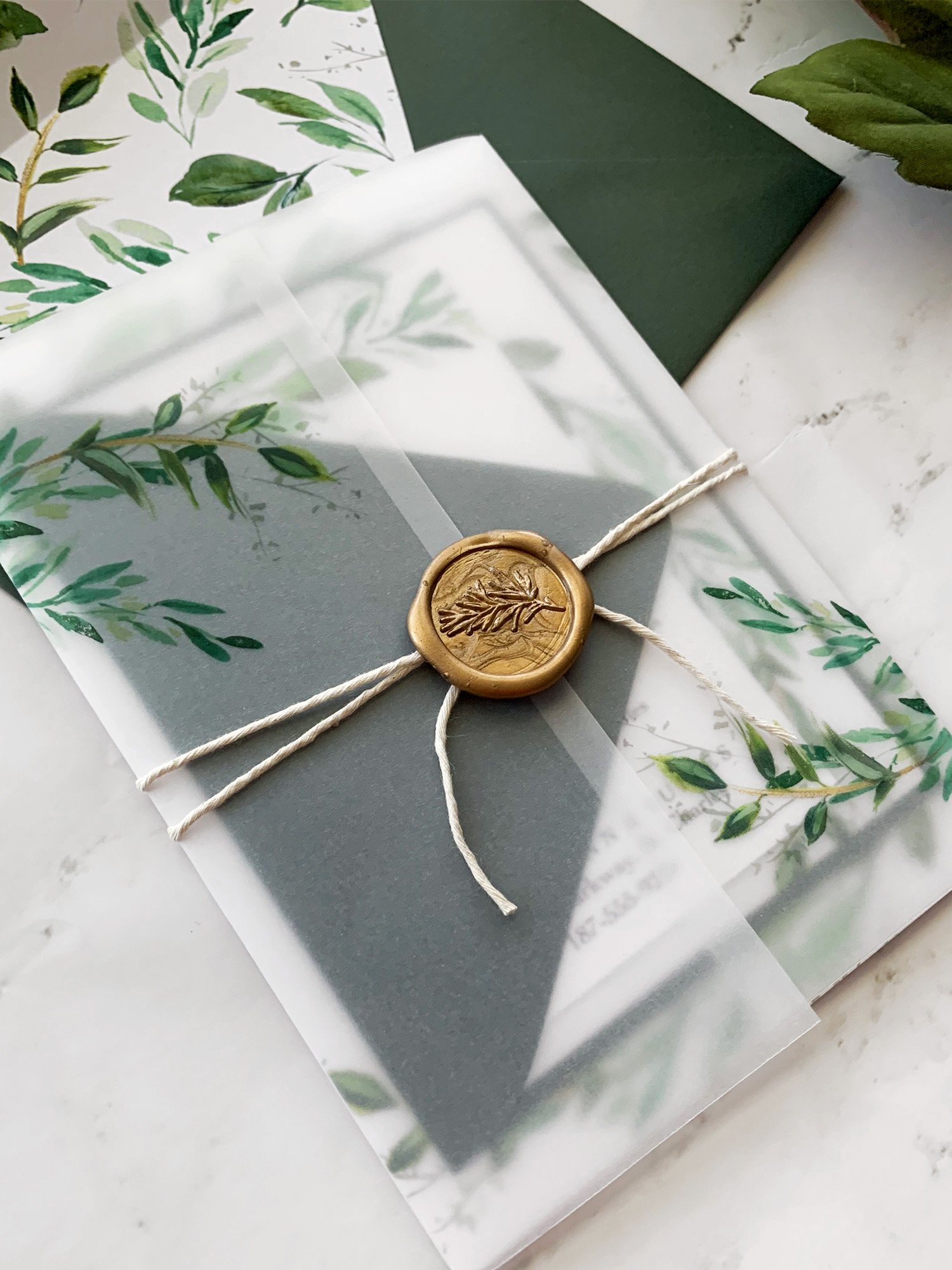 Greenery Vellum Wrap and Wax Seal Add on for Brynn Collection Wedding Invitation Suite