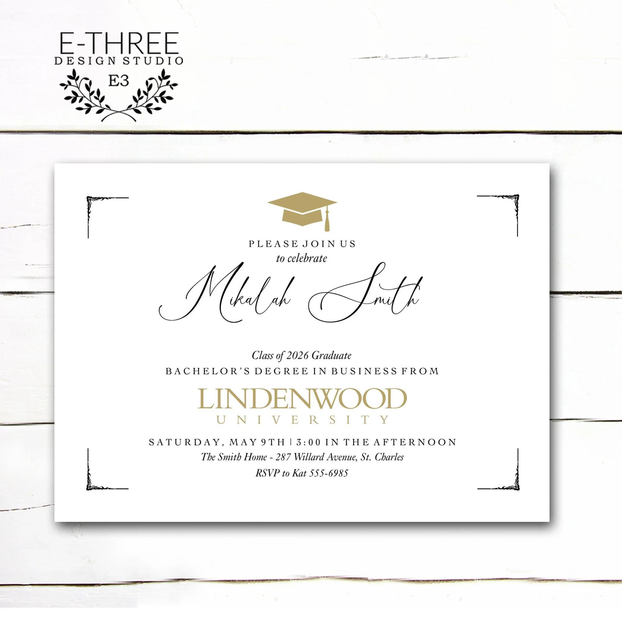 Simple White Gold and Black Graduation Invitation - Gender Neutral Design