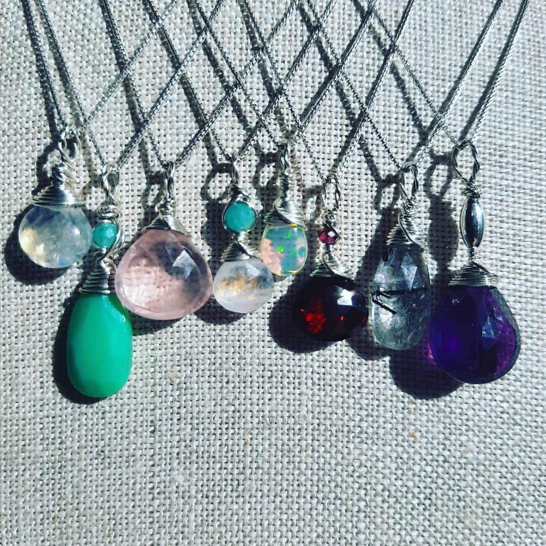 Delighted to offer a few necklaces from the talented @saracrystalfaerie. 

#paonia #coloradocrystalcurio #rockshop #ilikerocksmorethanpeople #highway133 #rainbowmoonstone #amethyst #opal #garnet #crystalshop