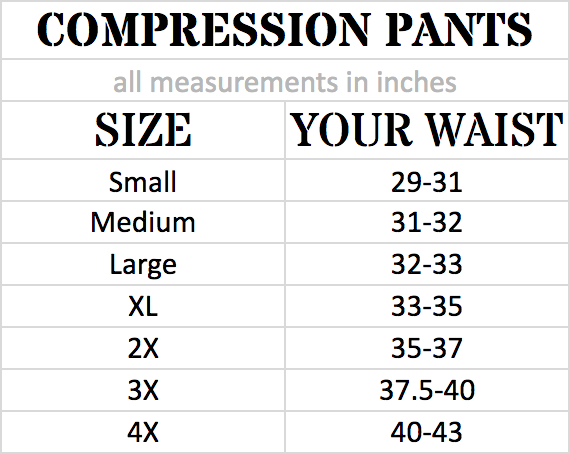 Barbell Apparel Size Chart