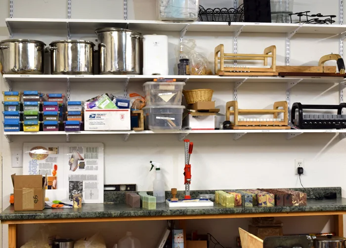 Robin’s work space now includes plenty of shelving for molds and other tools and ingredients. 