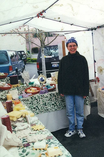 Selling handmade soap at a local farmers market.