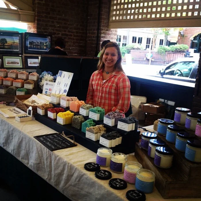Hannah helping Old Whaling Company at the Charleston City Market. Notice the big smile and clean, comfortable outfit!