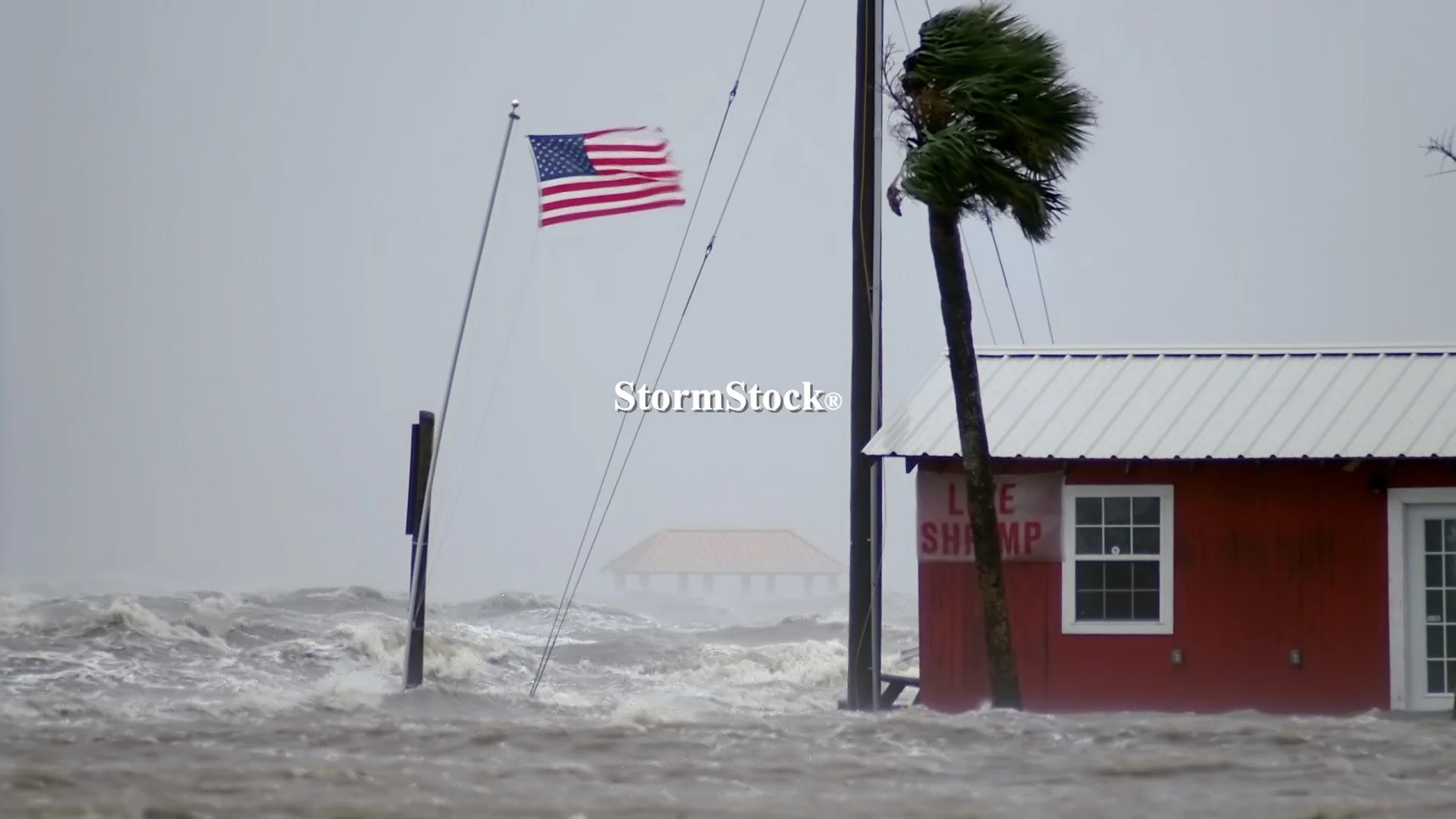Massive storm surge overtakes red bait shop on the US Gulf Coast, Hurricane Gustav