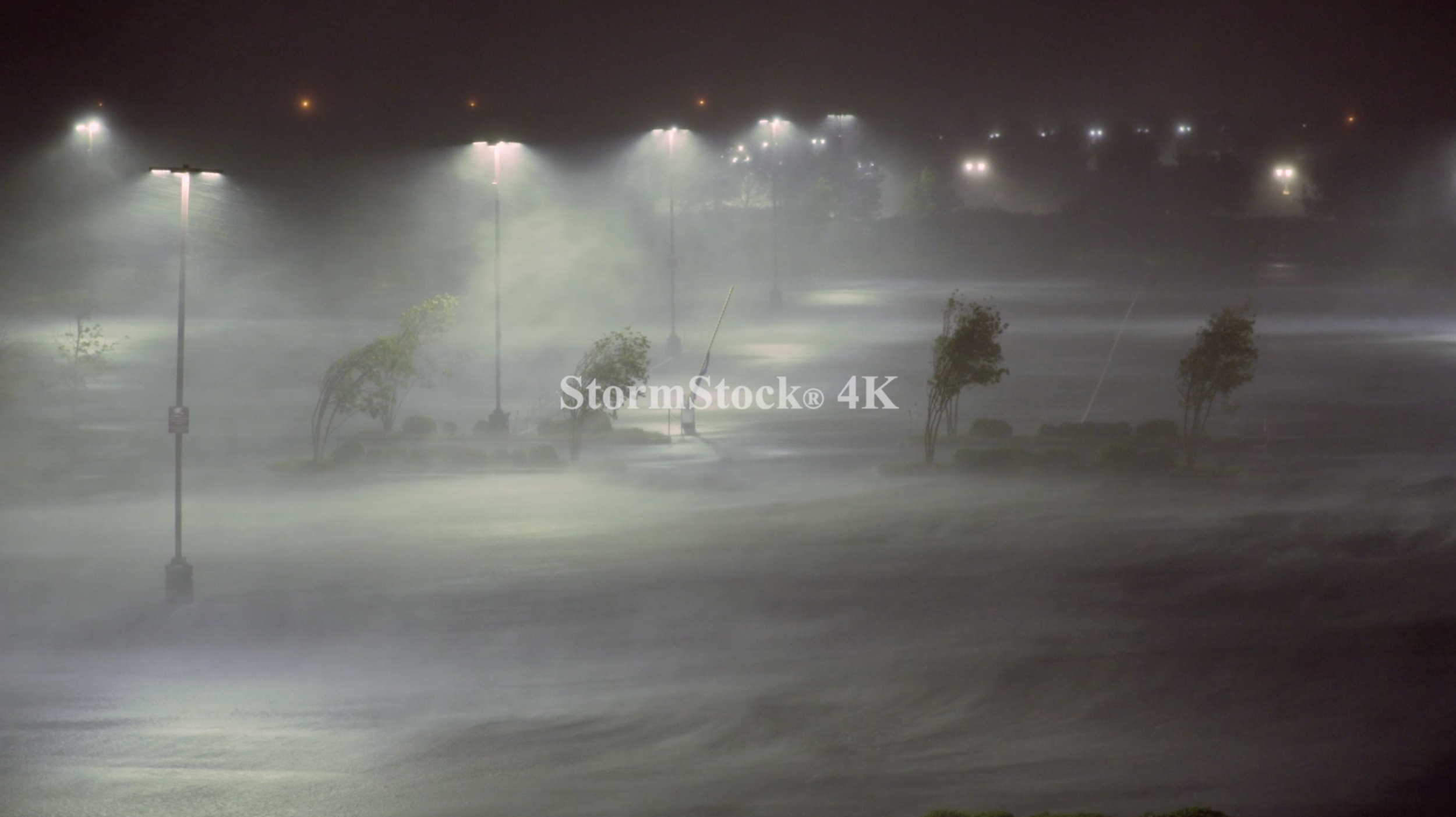 Violent winds and horizontal rain rip through Lake Charles, Louisiana at night during Hurricane Laura