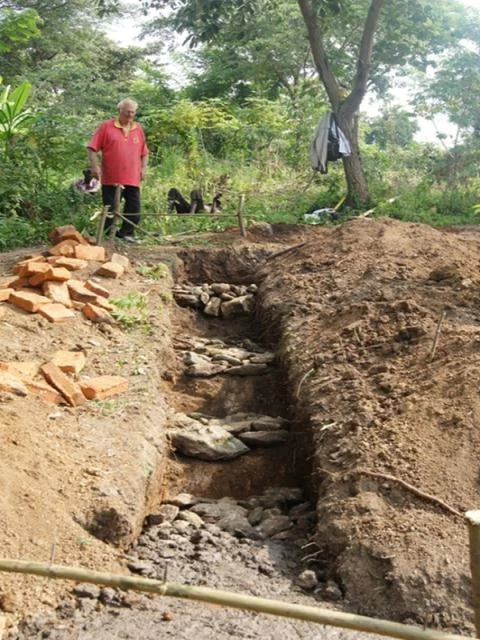 A stepped base to account for the slope