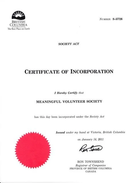 Meaningful Volunteer Achieves Non-Profit status in the U.S.A. and Canada