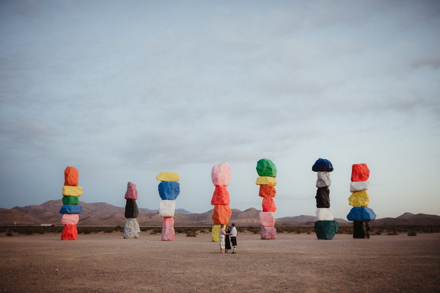 Take a wild guess at how we saw the Seven Magic Mountains this empty.⁣
⁣
Hint: it's not photoshop.⁣
⁣
Answer: it's sunrise. We woke up around 4 a.m. to meet in the middle of the desert for first light. Not only did we end up avoiding the blistering V
