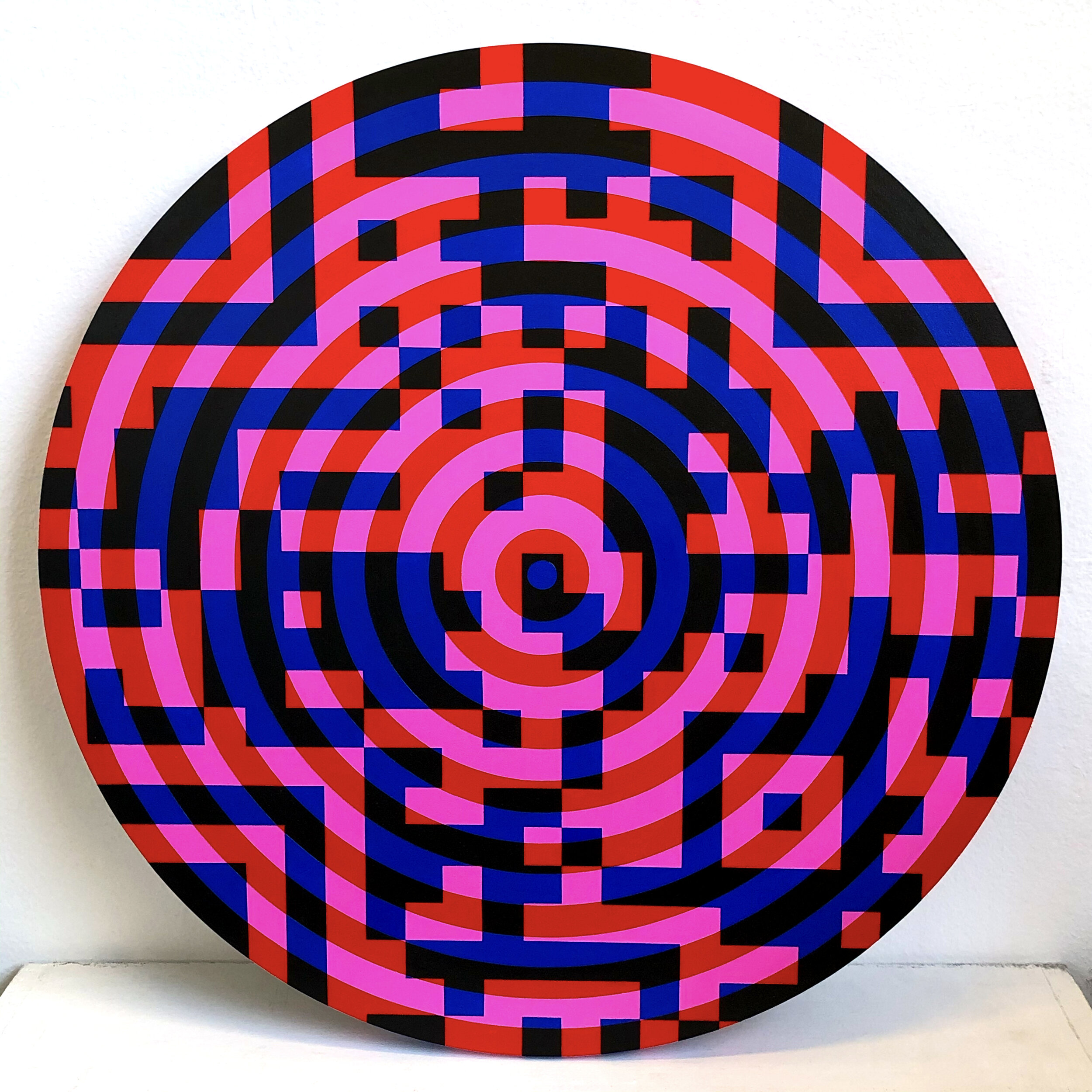 'Check In To 2021', acrylic on wooden panel (60cm diameter)