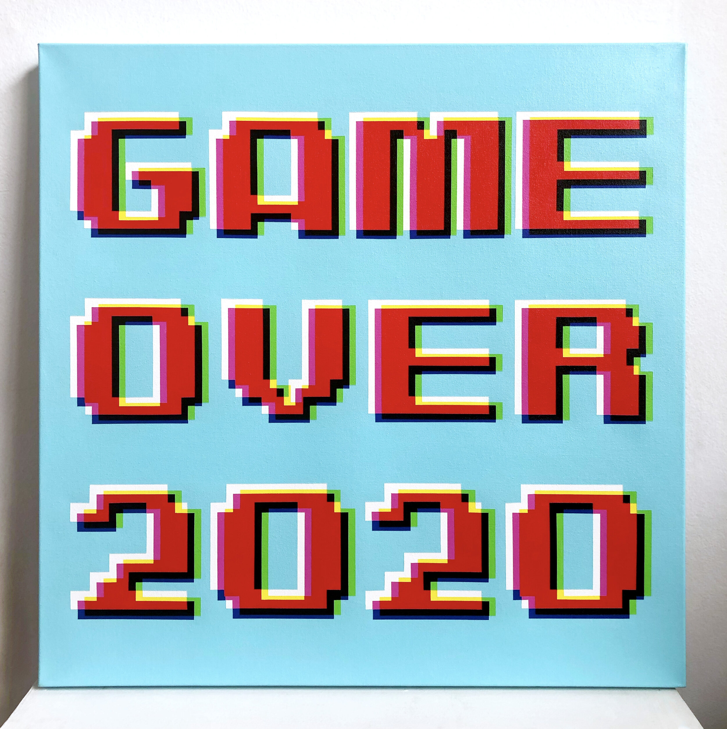 'Game Over 2020', acrylic on canvas 74 x 74 x 3.5cm)