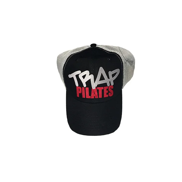 Trap Pilates StoreTrucker Hat- Black w Red Text.jpg