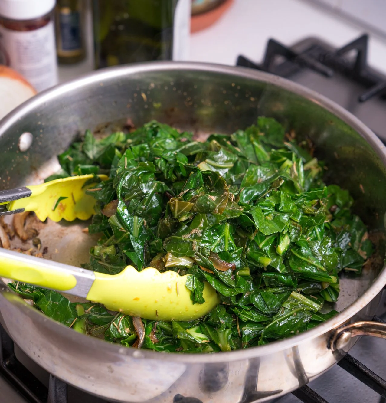 Smoky Collard Greens with Melted Blue Cheese