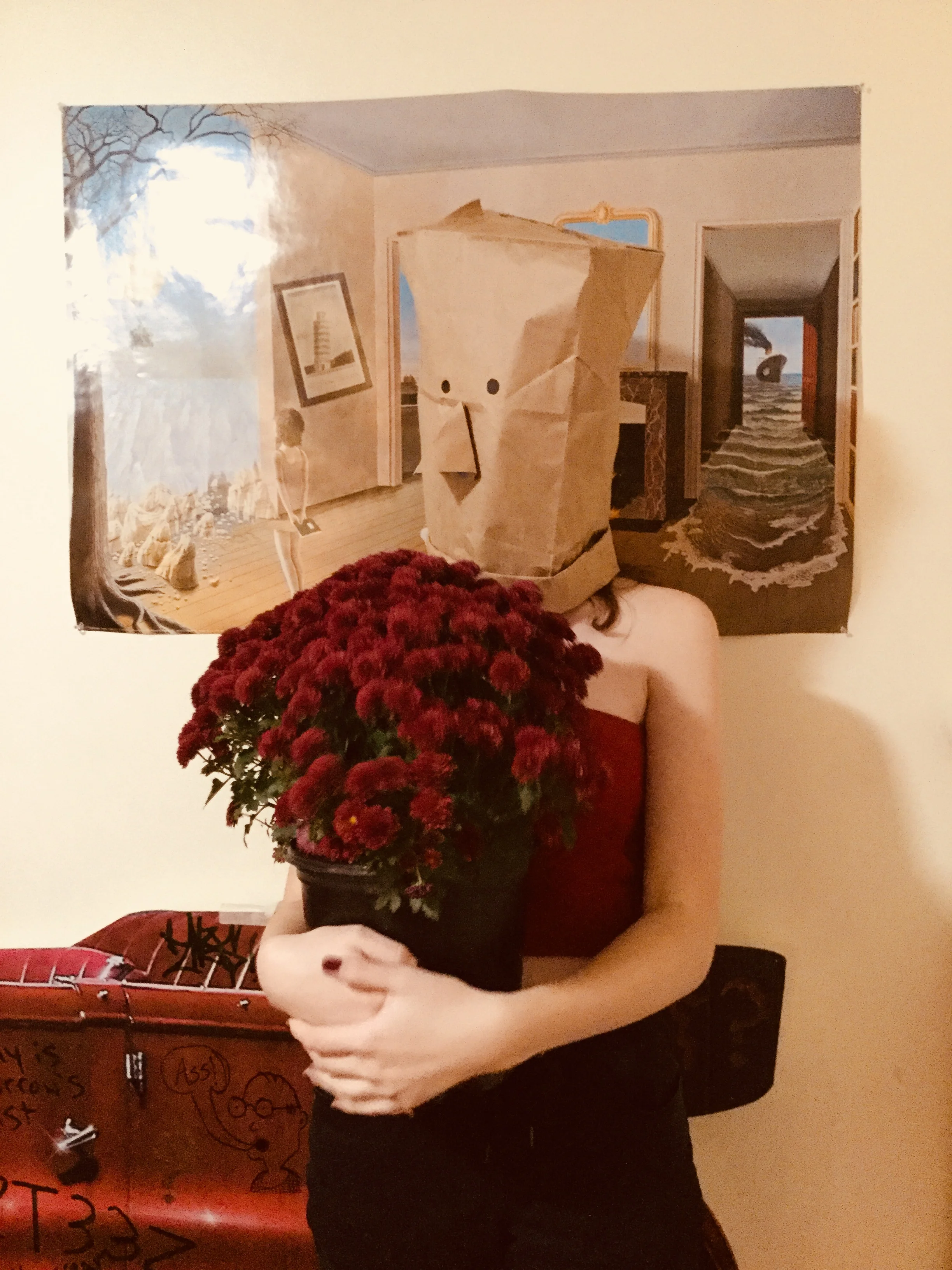 This week we finished our second newsletter, and Rachael is designing it as we speak! This photo taken by Addie Thibeault represents a new featured section that will appear in subsequent letters where she documents the fashion choices of students wearing bags on their heads.