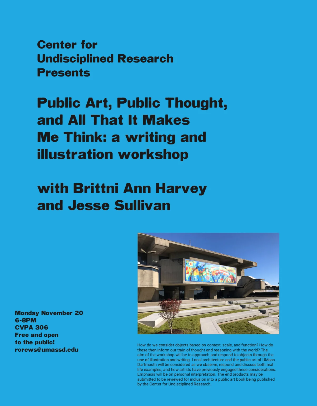 On November 20th, the Center's Curatorial Specialist/Fundraiser Brittni Ann Harvey and the Center's Visual Editor of Undisciplined Research co-led a workshop about interpreting and reflecting on public art on campus. The writing and drawing produced during this workshop will become part of the public art publication we're producing this month!