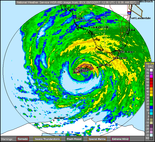 Radar loop of Hurricane Irma entering Florida at Cudjoe Key on Sunday, Sept. 11, 2017. (National Weather Service)