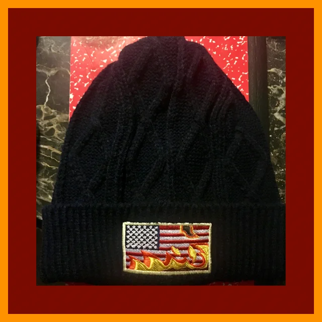 Indian Burning Flag Cable Knit Beanie (Black)