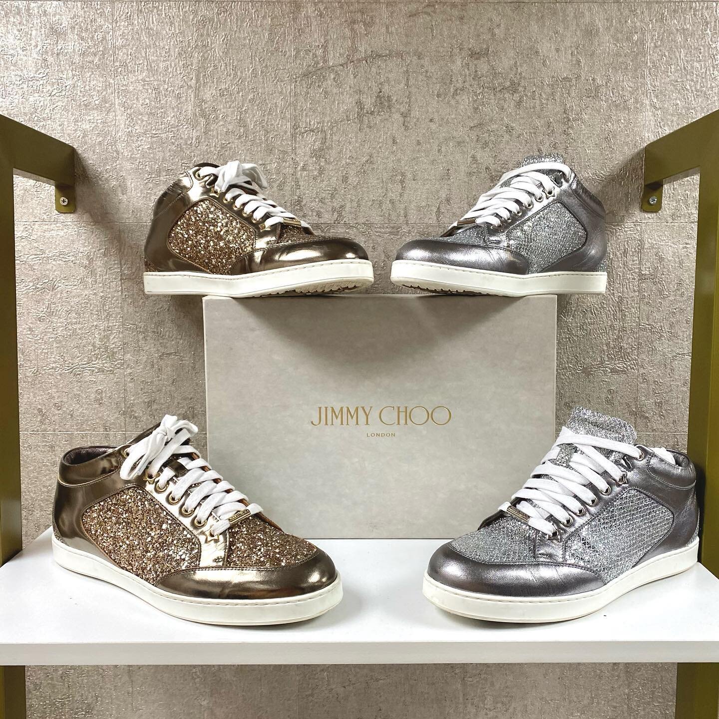 @jimmychoo I want Choo! 💎✨
Miami trainers &pound;220 antique gold size 7 silver size 5 ✨✨✨