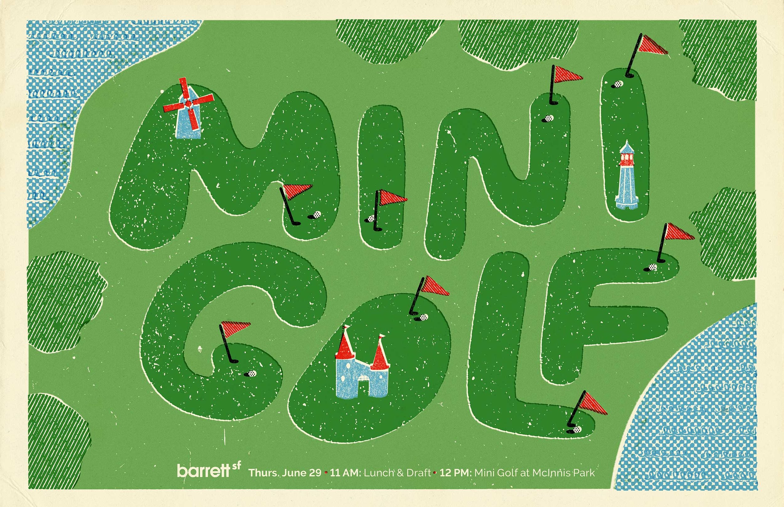 barrettSF asked me to create a promotional poster for their mini golf tournament.