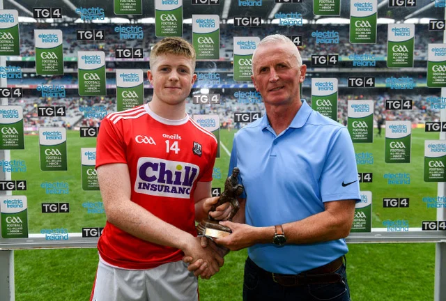 Patrick-Campbell receives his Man of the Match award after the Minor All Ireland Semi-Final versus Mayo