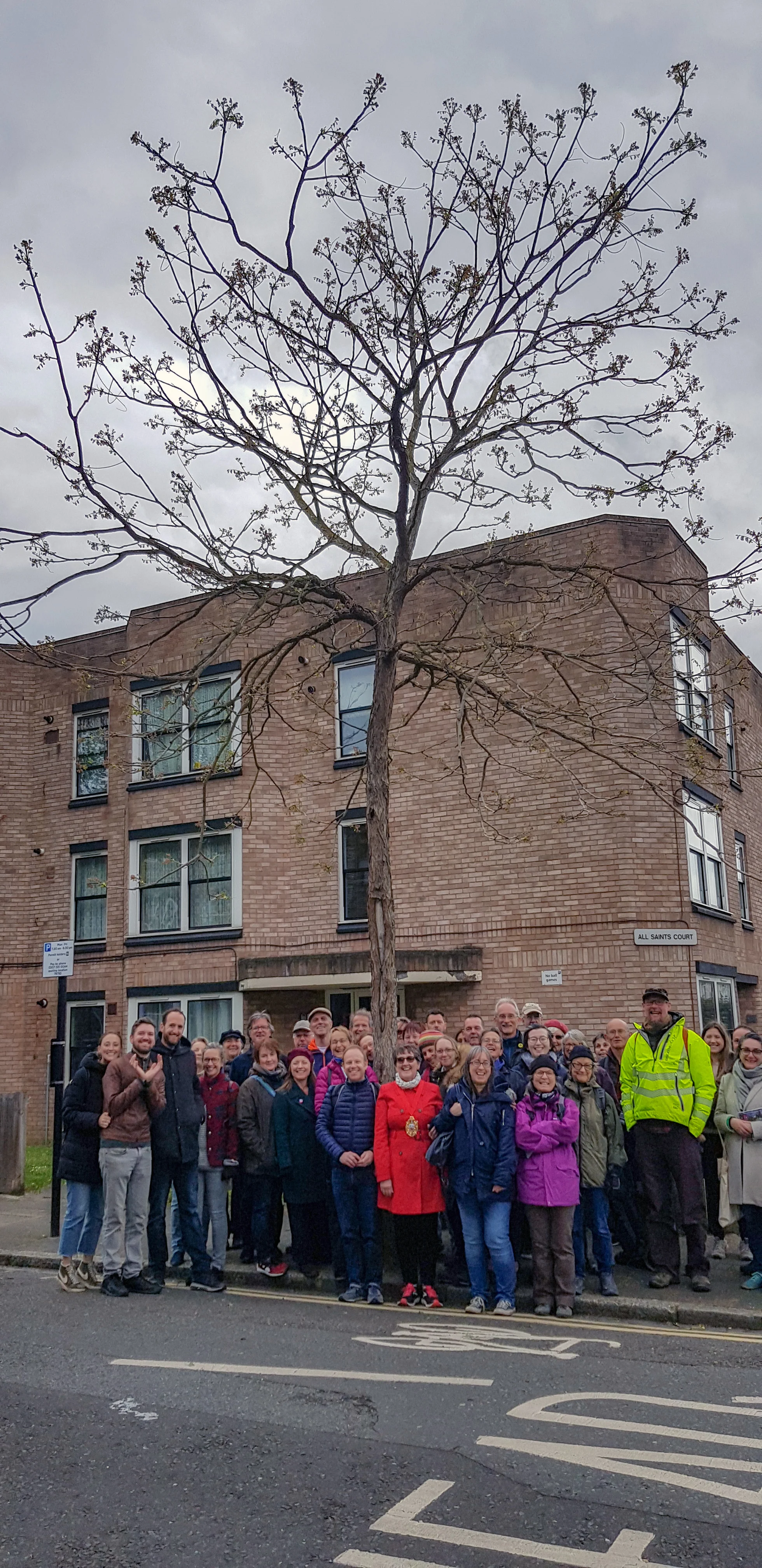 Paul Wood, author of London’s Street Trees and the just-published London Is a Forest (Quadrille) joined the London Borough of Hackney’s tree officer Rupert Bentley Walls to lead a walk around the streets of Clapton to appreciate the amazing diversity of species Rupert and his team have planted around this ‘urban arboretum’. Organised by councillor Vincent Stops, the walk attracted a turnout over over 40 people, all of whom were amazed to be shown by Rupert magnolias, dogwoods, laburnum/broom grafts (flowering different colours on alternate sides of the tree), numerous rare species of birch, and a Mongolian lime - amongst others. Here the party gathers at the walk’s end opposite the Elderfield pub beneath a Kentucky Coffee Tree.