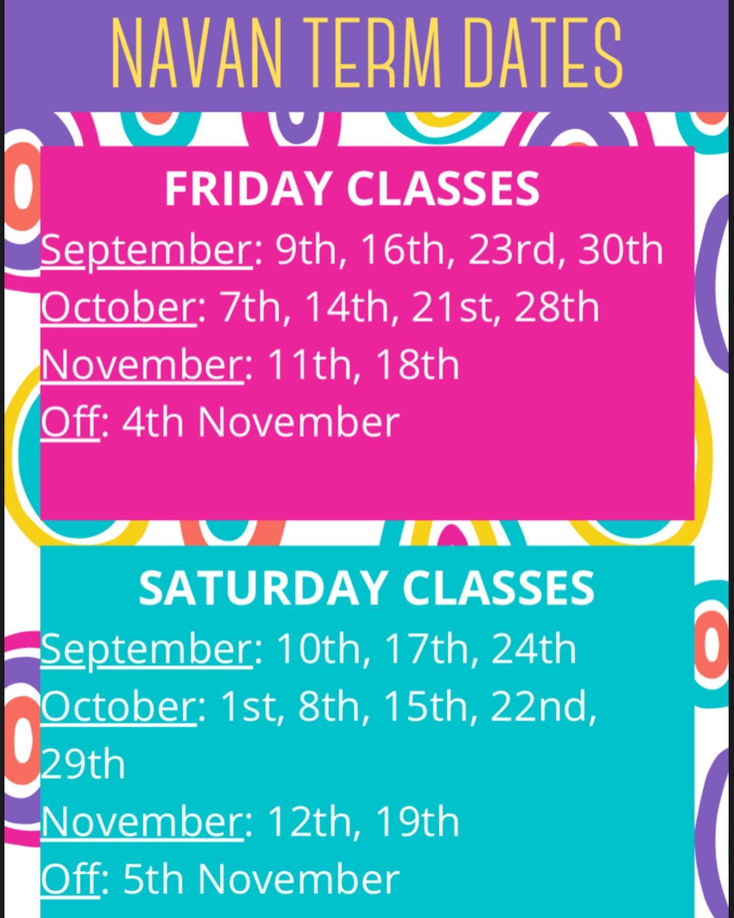 Bouncing back to classes in Navan this Friday the 9th and 10th of September.

Classes in Blackrock start back from Monday the 12th of September.

Classes in Trim will resume on the 14th and 15th of September.

Looking forward to seeing both current a