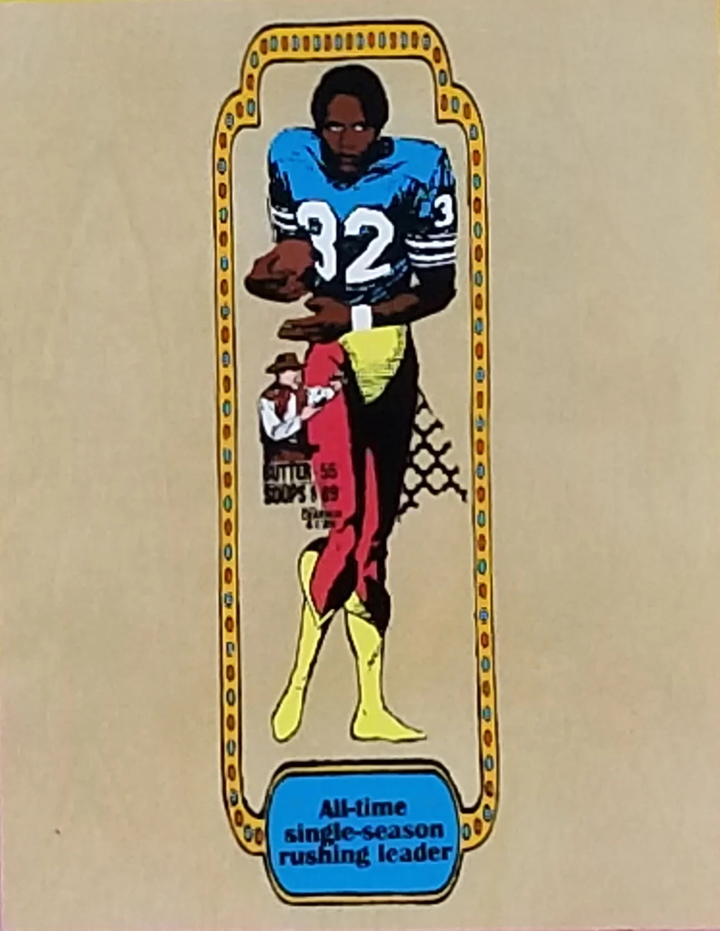 Code Name: The Juice A former football running back, broadcaster, actor, advertising spokesman and convicted robber and kidnapper. He underwent a biochemical procedure that granted him the ability to break the single season rushing record in 1973 and later get away with murder with the use of Pym particles. screen print and acrylic on wood panel. 11" x 14"