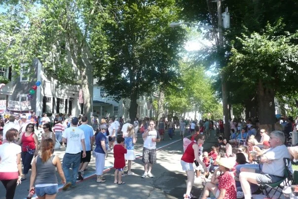 Pre-parade shenanigans...aka: people everywhere!...Notice the red, white, and blue parade stripe, freshly painted!