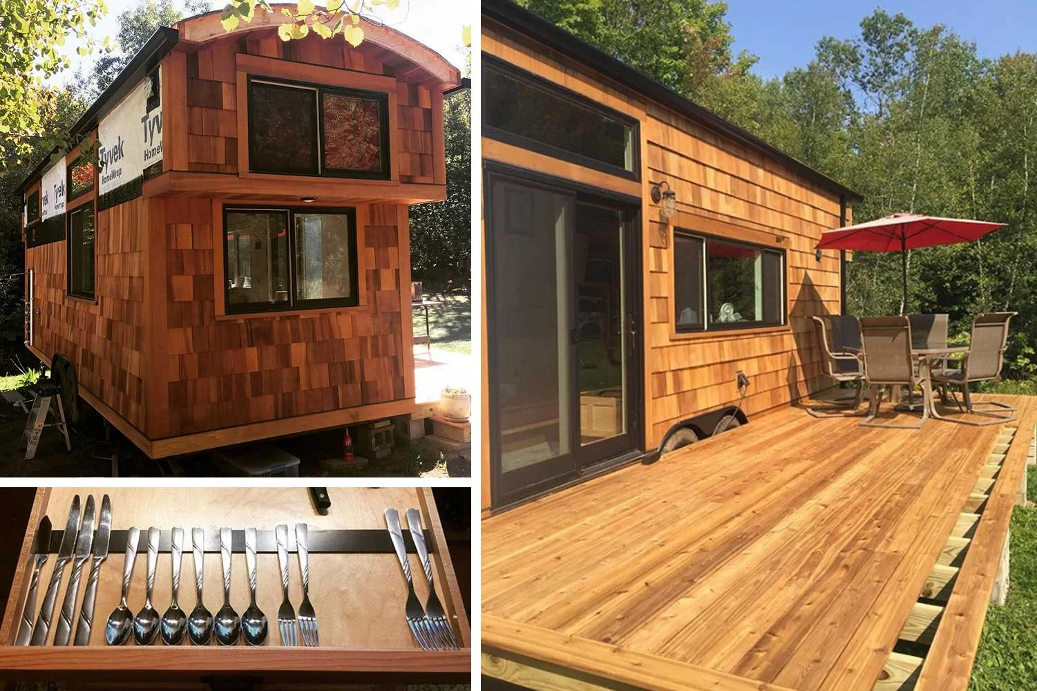 We took full advantage of their newly built deck, even though they were still waiting for 1 deck board and some siding to come in to be ready for winter. Also, check out their silverware drawer. Everything is on a magnetic strip so everything has a place. Thanks for the hospitality Ray, Jess, Felix, & Tex (Photo courtesy of their Instagram: @tinylivingbigadventures )