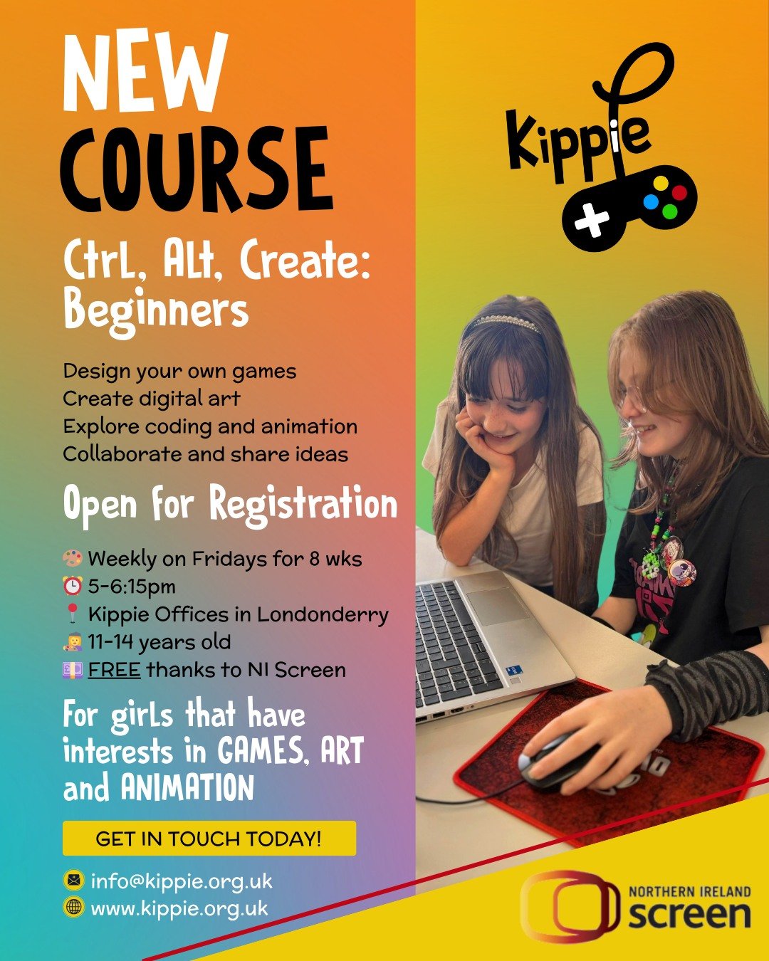 ✨ REGISTRATION IS OPEN✨
Ctrl, Alt, Create: Beginners is BACK!

This one&rsquo;s for girls who love games, art, animation&hellip; or just want to try something new and creative without pressure.

No experience needed. No boring lessons. Just making co