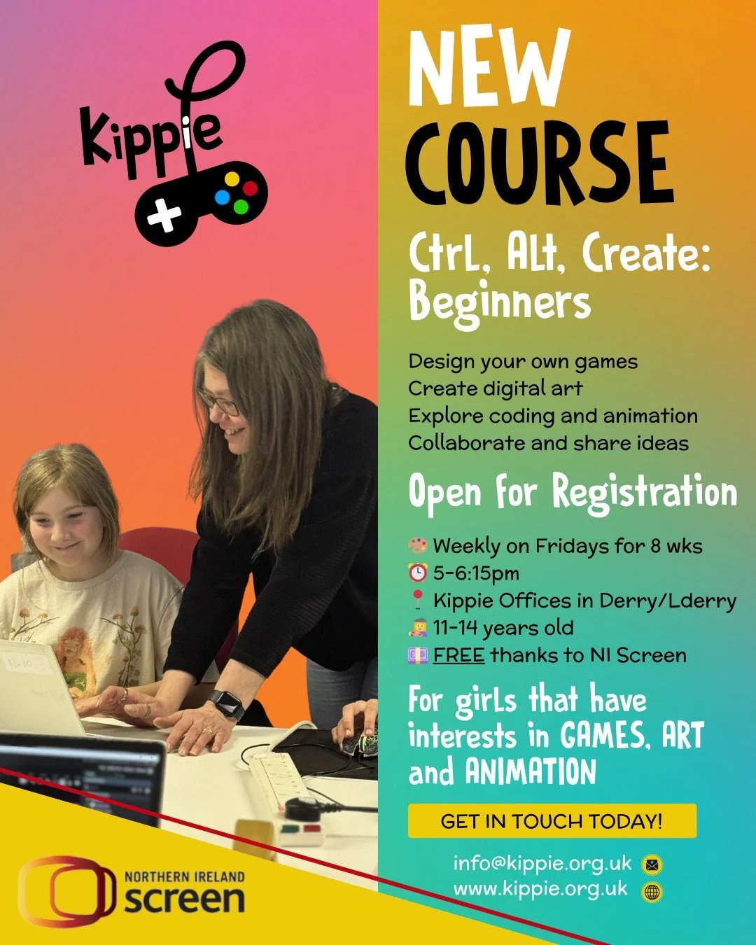 ✨ REGISTRATION IS OPEN✨

Ctrl, Alt, Create: Beginners is BACK!

This one&rsquo;s for girls who love games, art, animation&hellip; or just want to try something new and creative without pressure.

No experience needed. No boring lessons. Just making c