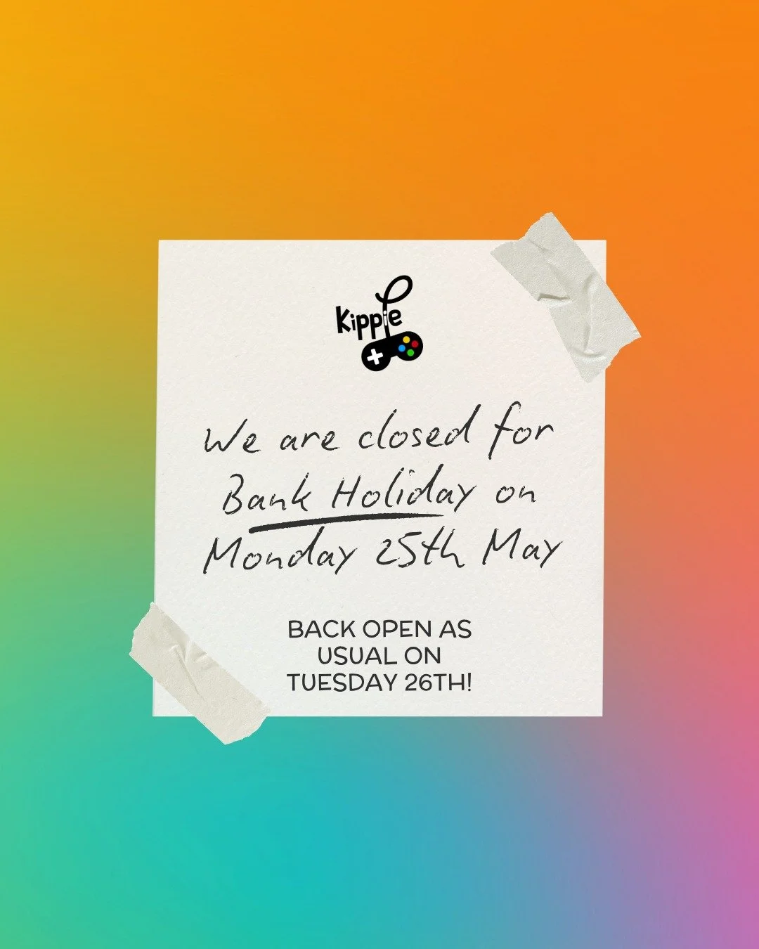 Hi all! we will be closed on Monday 25th May for the Bank Holiday.

We&rsquo;ll be back open as usual on Tuesday Thank you for your understanding, and we hope everyone enjoys the long weekend! 🌼