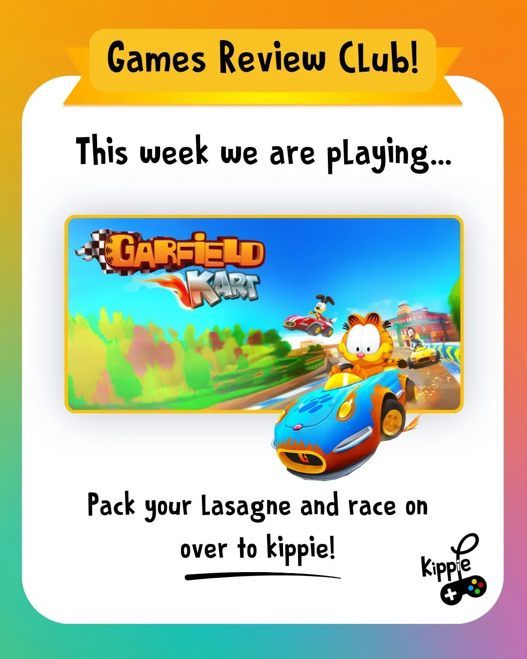 Games Review club!
The game of the week is Garfield Kart!
Join Garfield and his friends in the funniest fast and fur-ious game! Take part in no-holds-barred crazy races!!
📅Wednesday 10th June📅
🕔5:00 - 6:15pm 🕕
💷&pound;5.00💷
