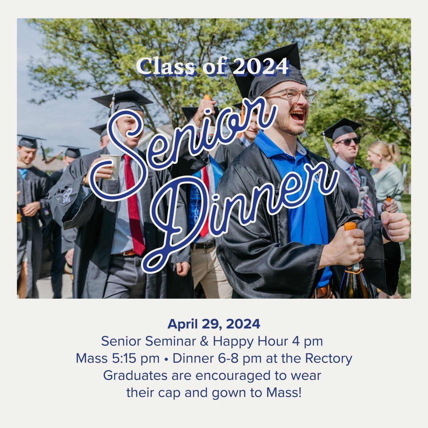 Just a reminder, our senior Dinner Celebration is tonight! We can't see all of our #KUCatholic seniors before they graduate in a couple of weeks! And don't forget to have your cap and gown ready for graduation day, Mass!

It's not too late to registe