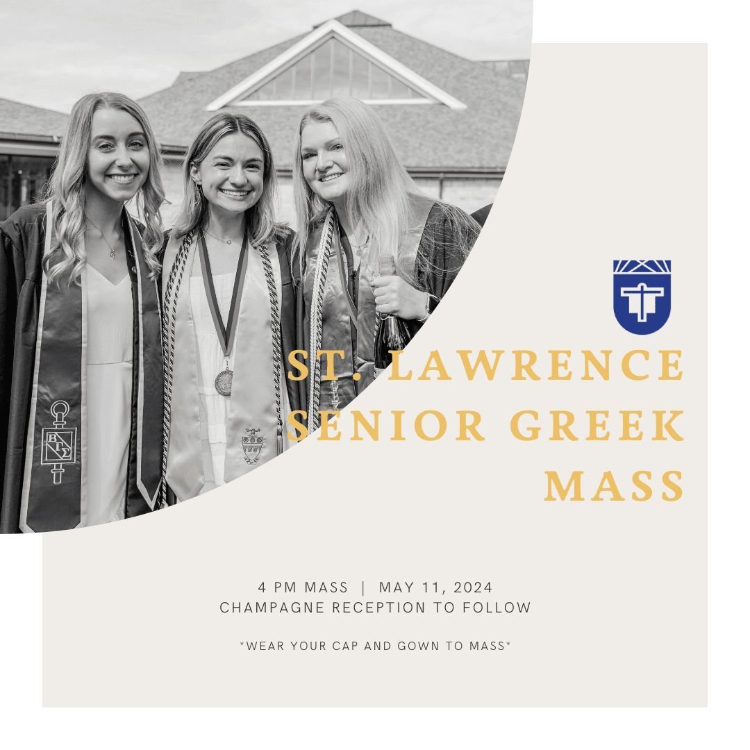 Are you a member of Greek life and unable to attend the Sunday Morning Graduation Mass? We'll be hosting Mass for those in the Greek community on Saturday, May 11, 2024, at 4 pm. 

Register Using the link in our bio!

#KUCatholic #Graduation #Mass #K