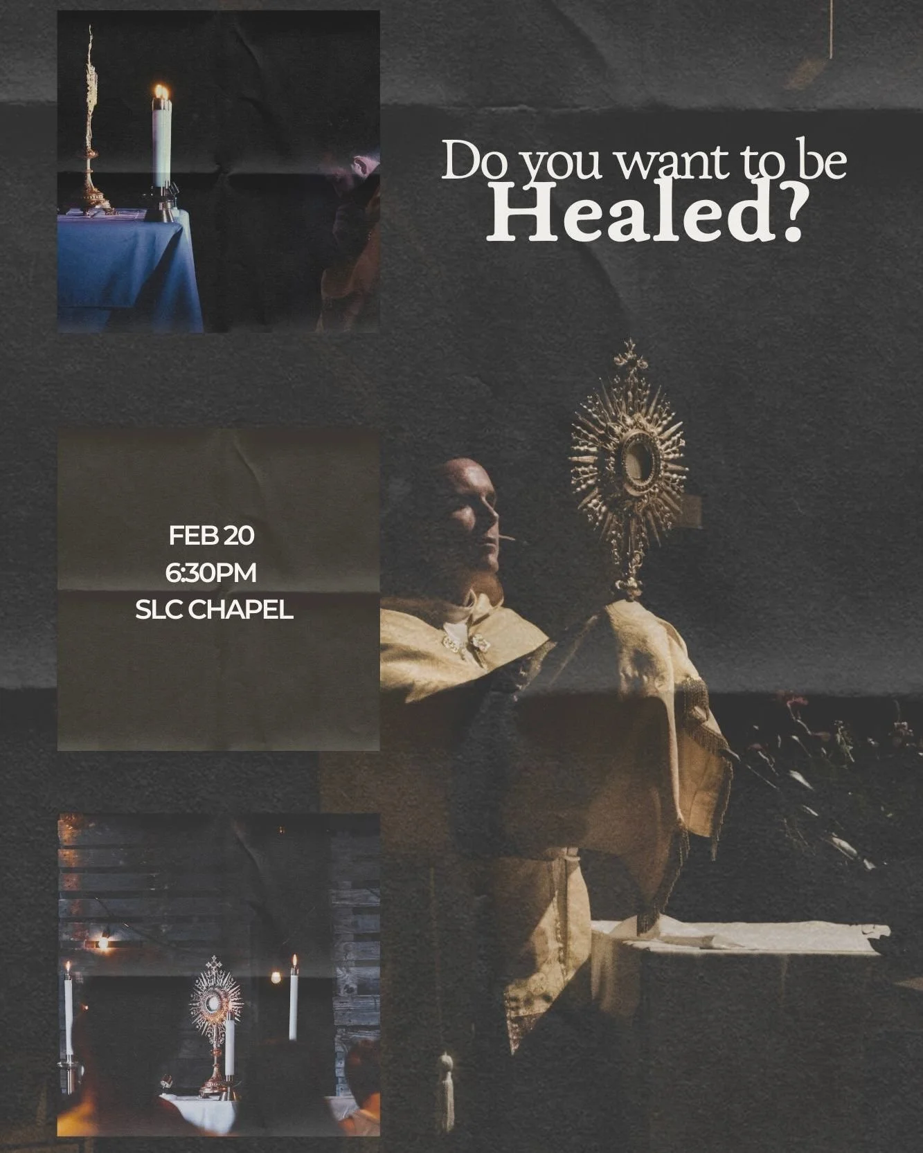 Do you desire physical, emotional, or spiritual healing?

Join us for an evening of adoration, worship, and prayer ministry. Focused on receiving healing, freedom, and security in Jesus.

Friday, Feb. 20 || 6:30PM || SLC Chapel