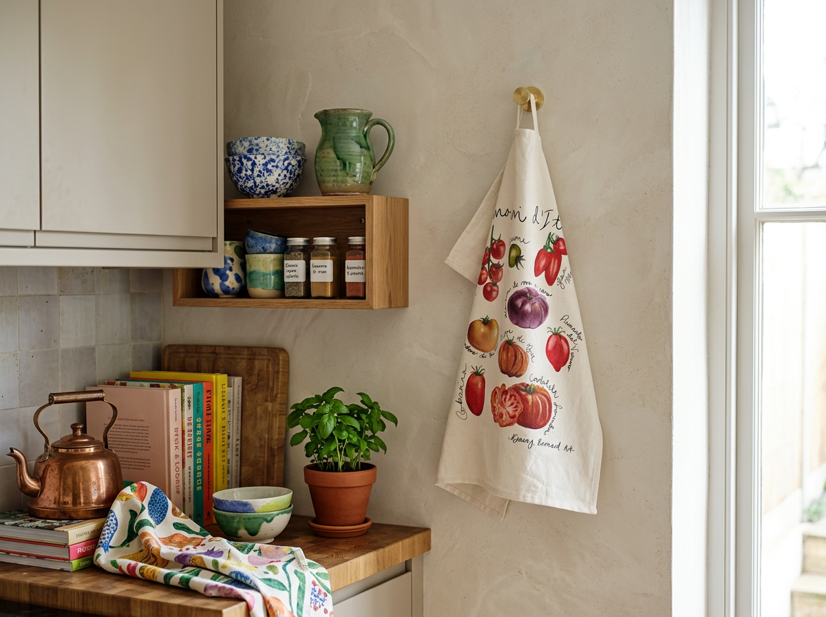 ‘Tomatoes of Italy’ Illustrated Cotton Tea Towel | Hand-Painted Kitchen Decor