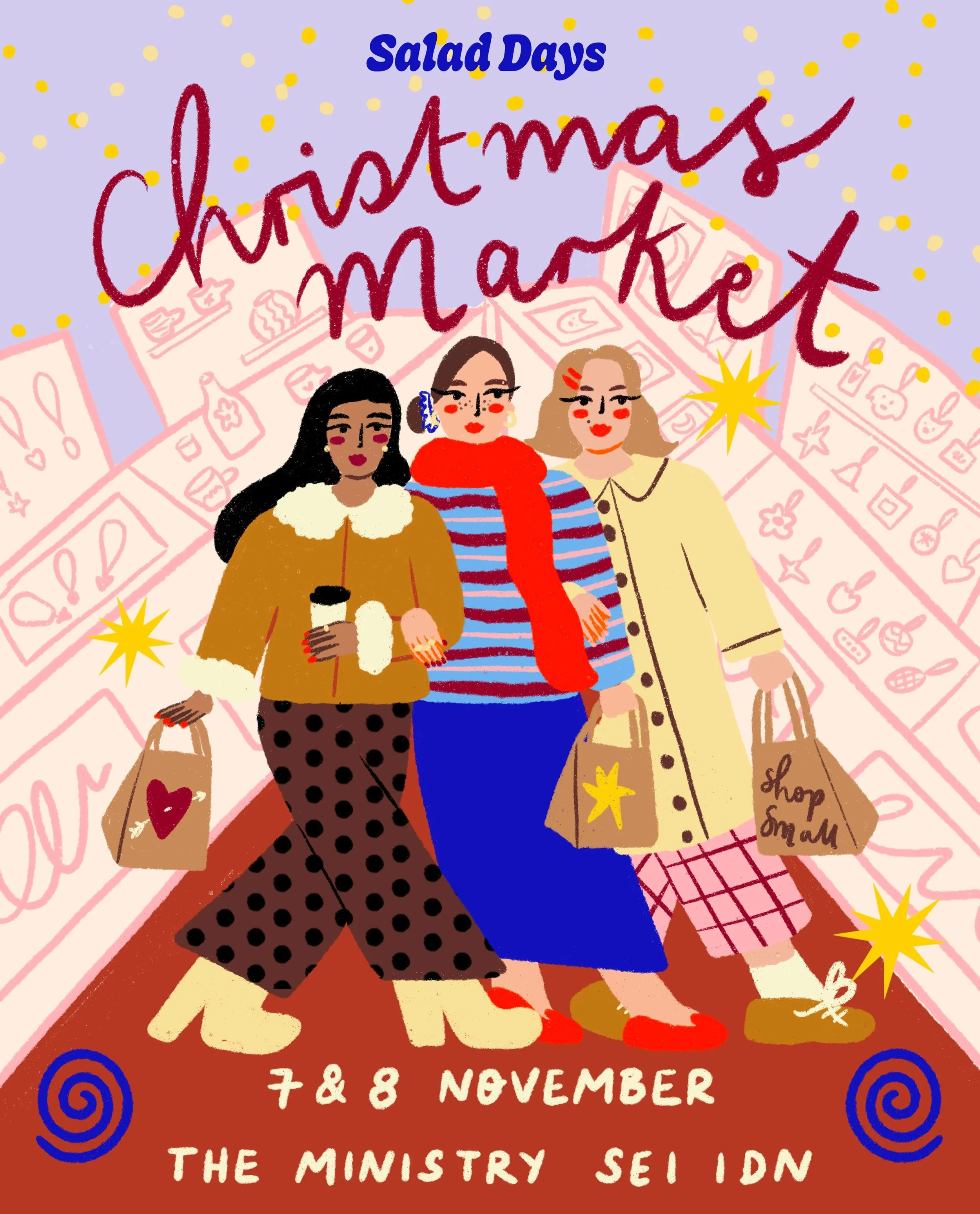 I&rsquo;m so excited to be selling at @saladdaysmarketlondon this November! I&rsquo;ll be selling prints, cards, clothes, tea towels and will be releasing some new work for the event. I would love to see you all there! ❤️ 🎄 

Illustration by @emmylu