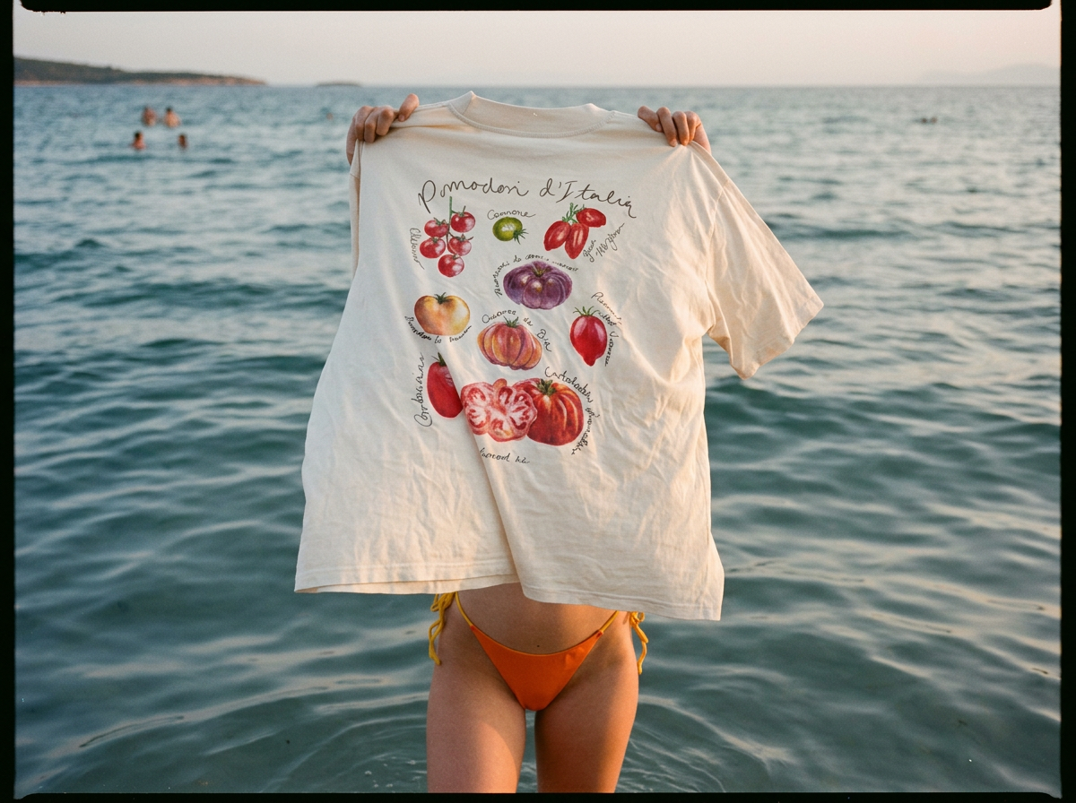 ‘Tomatoes of Italy’ Front & Back Graphic Illustrated Organic Cotton T-Shirt | Hand-Painted Graphic Tee