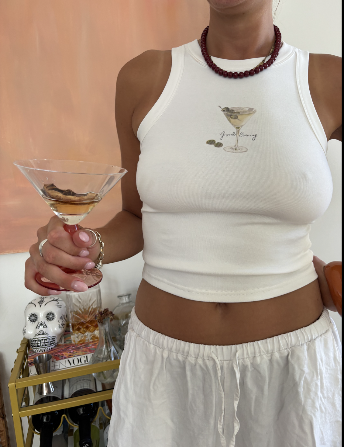 ‘Dirty Martini’ Illustrated Organic Cotton Blend Ribbed Tank | Hand-Painted Graphic Tank