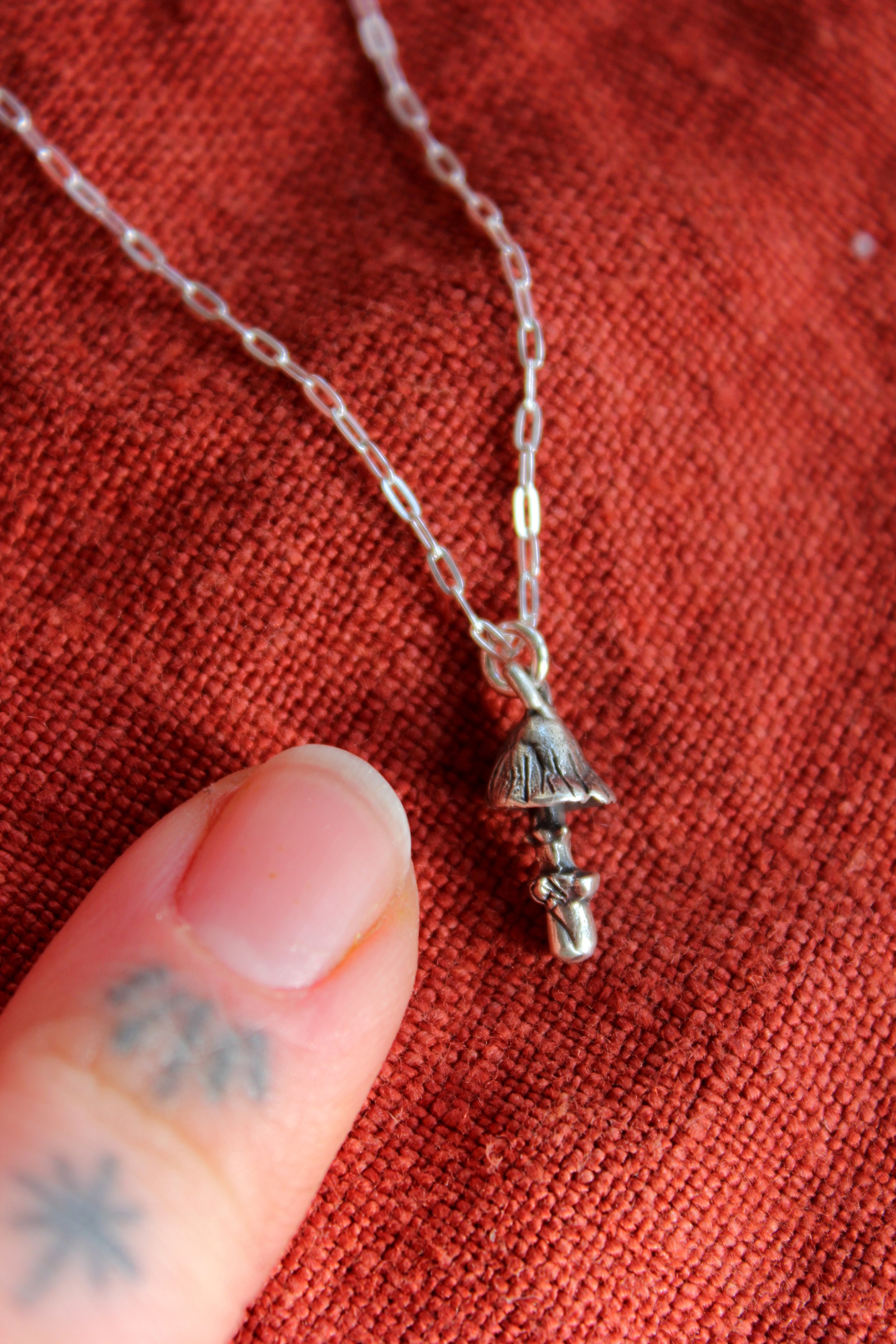 tiny mushroom charm necklace