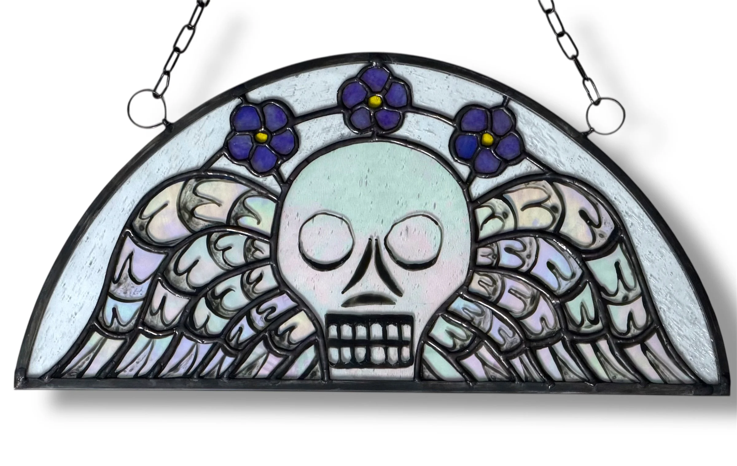 Winged Skull with Forget Me Nots