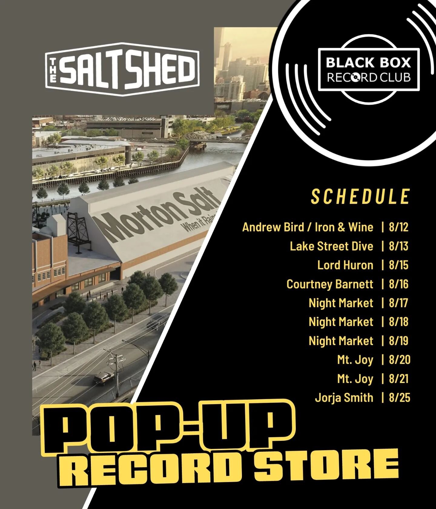 This August, we'll be running a pop-up record store @saltshedchicago during 10 concerts/events! We'll be set up outside the stage area along with other local vendors. If you're checking out a show, be sure to come by and browse the finest selections 