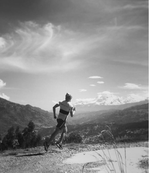 Running past snow-peaked mountains, Peru. As good as running can get.